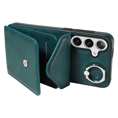 005 For Samsung Galaxy S24+ Case Anti-Drop Ring Leather+TPU Phone Cover with Shoulder Strap