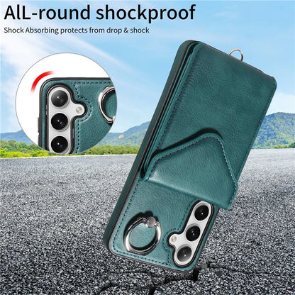 005 For Samsung Galaxy S24+ Case Anti-Drop Ring Leather+TPU Phone Cover with Shoulder Strap
