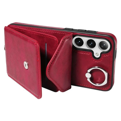 005 For Samsung Galaxy S24+ Case Anti-Drop Ring Leather+TPU Phone Cover with Shoulder Strap