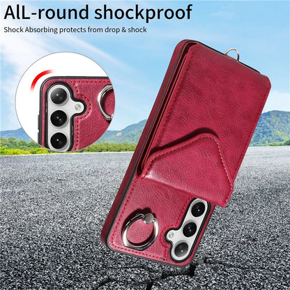 005 For Samsung Galaxy S24+ Case Anti-Drop Ring Leather+TPU Phone Cover with Shoulder Strap