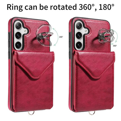 005 For Samsung Galaxy S24+ Case Anti-Drop Ring Leather+TPU Phone Cover with Shoulder Strap