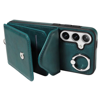 005 For Samsung Galaxy S24 Case with Card Holder Leather Crossbody Phone Cover Ring Kickstand