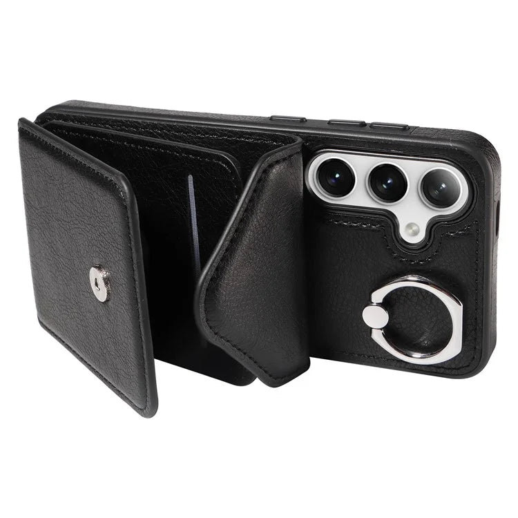 005 For Samsung Galaxy S24 Case with Card Holder Leather Crossbody Phone Cover Ring Kickstand