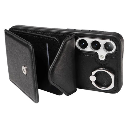 005 For Samsung Galaxy S24 Case with Card Holder Leather Crossbody Phone Cover Ring Kickstand