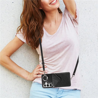 005 For Samsung Galaxy S24 Case with Card Holder Leather Crossbody Phone Cover Ring Kickstand
