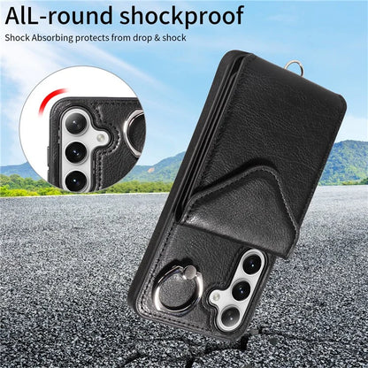 005 For Samsung Galaxy S24 Case with Card Holder Leather Crossbody Phone Cover Ring Kickstand