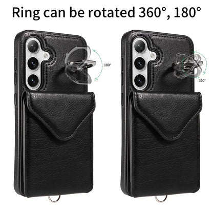 005 For Samsung Galaxy S24 Case with Card Holder Leather Crossbody Phone Cover Ring Kickstand