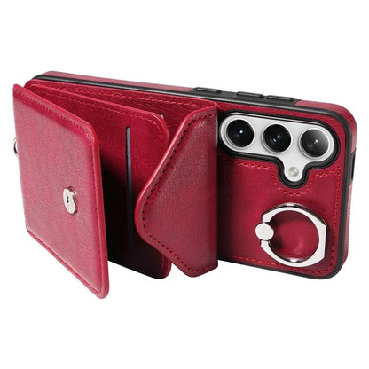 005 For Samsung Galaxy S24 Case with Card Holder Leather Crossbody Phone Cover Ring Kickstand