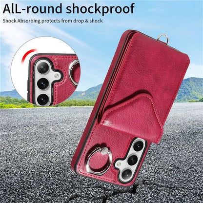 005 For Samsung Galaxy S24 Case with Card Holder Leather Crossbody Phone Cover Ring Kickstand