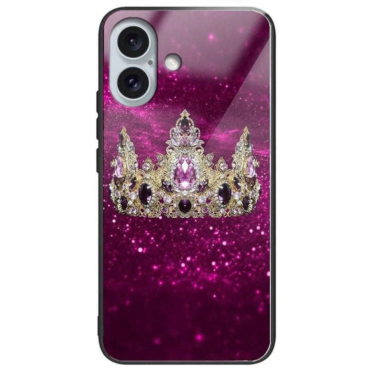 For iPhone 16 Case Pattern Printing Tempered Glass TPU Shockproof Phone Cover