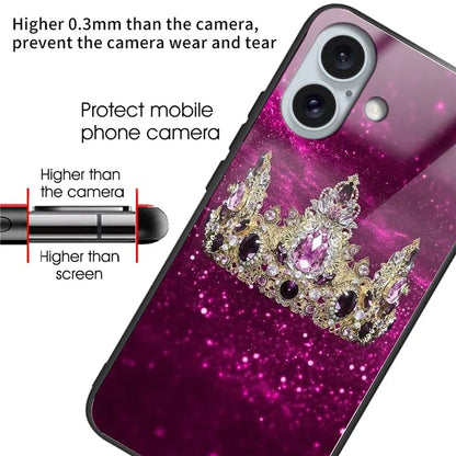 For iPhone 16 Case Pattern Printing Tempered Glass TPU Shockproof Phone Cover