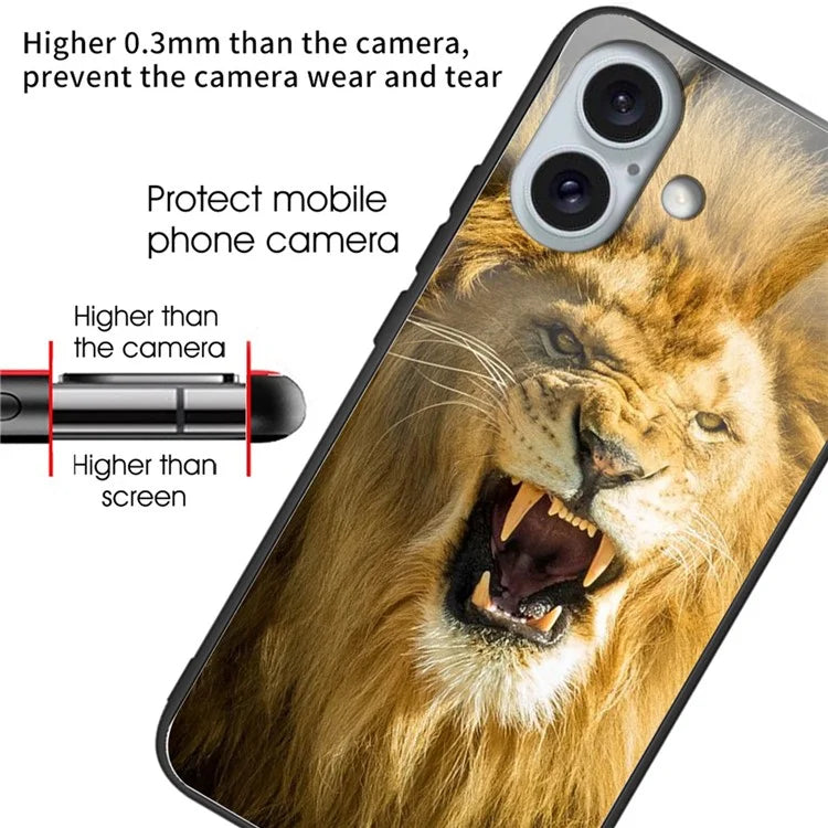 For iPhone 16 Case Pattern Printing Tempered Glass TPU Shockproof Phone Cover