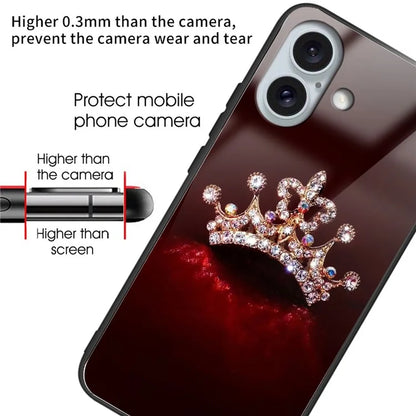 For iPhone 16 Case Pattern Printing Tempered Glass TPU Shockproof Phone Cover