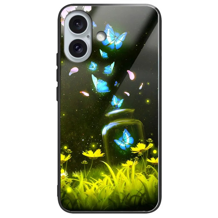 For iPhone 16 Case Pattern Printing Tempered Glass TPU Shockproof Phone Cover
