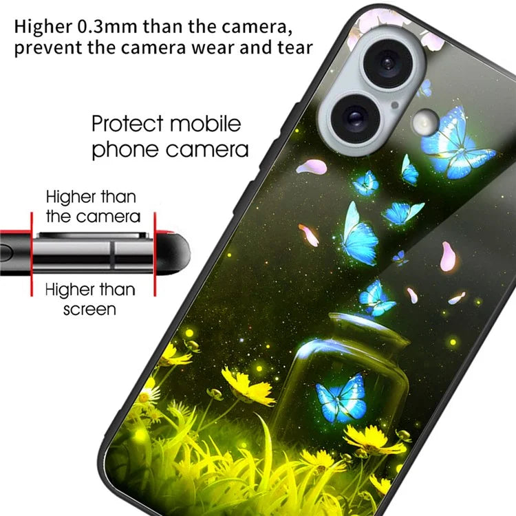 For iPhone 16 Case Pattern Printing Tempered Glass TPU Shockproof Phone Cover