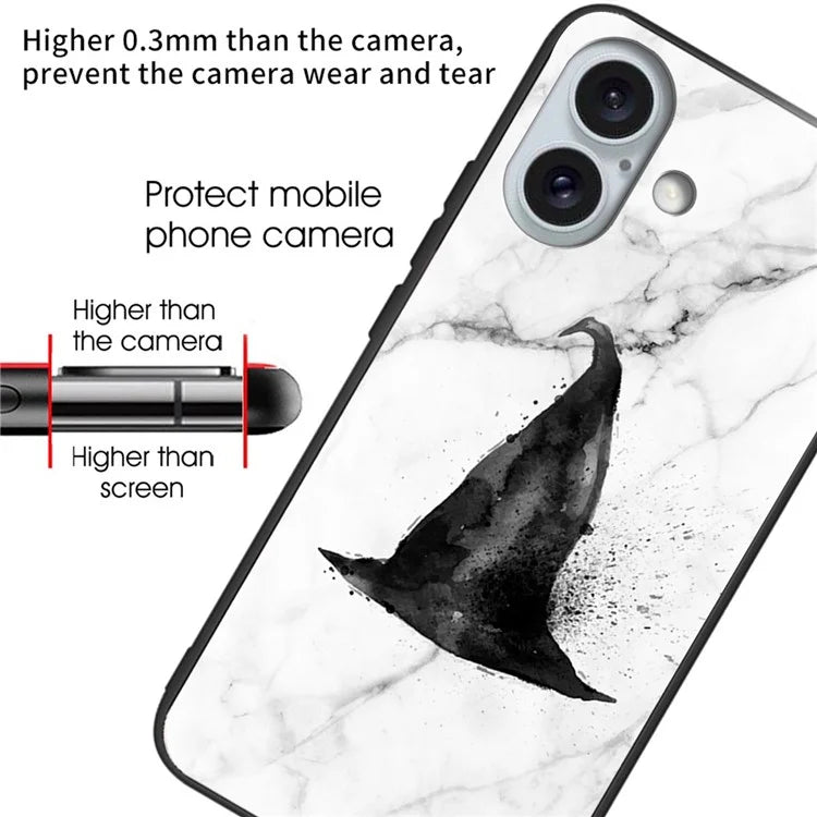 For iPhone 16 Case Pattern Printing Tempered Glass TPU Shockproof Phone Cover