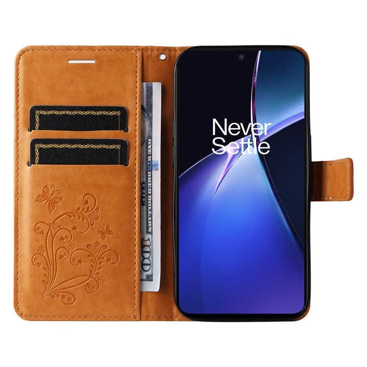 KT Imprinting Flower Series-2 For OnePlus Nord CE4 Lite 5G / Oppo K12x 5G (China) Case Floral Butterfly Leather Phone Cover Card Holder