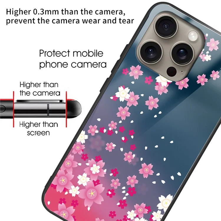 For iPhone 16 Pro Case Pattern Printing Tempered Glass TPU Protective Phone Cover