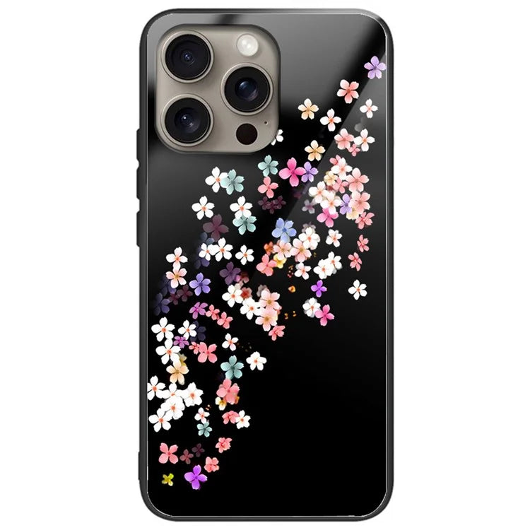 For iPhone 16 Pro Case Pattern Printing Tempered Glass TPU Protective Phone Cover
