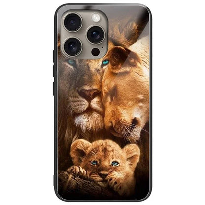 For iPhone 16 Pro Case Pattern Printing Tempered Glass TPU Protective Phone Cover
