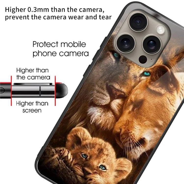 For iPhone 16 Pro Case Pattern Printing Tempered Glass TPU Protective Phone Cover
