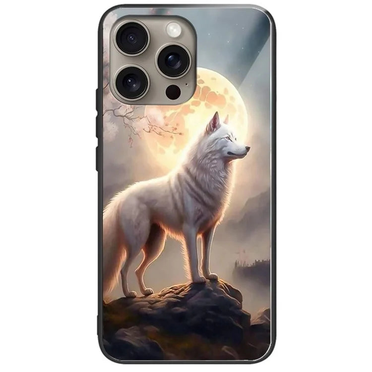 For iPhone 16 Pro Case Pattern Printing Tempered Glass TPU Protective Phone Cover