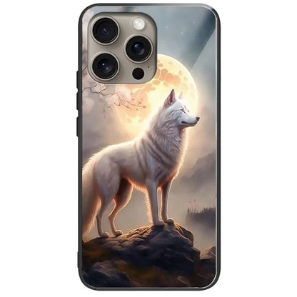 For iPhone 16 Pro Case Pattern Printing Tempered Glass TPU Protective Phone Cover