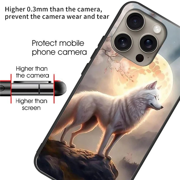For iPhone 16 Pro Case Pattern Printing Tempered Glass TPU Protective Phone Cover