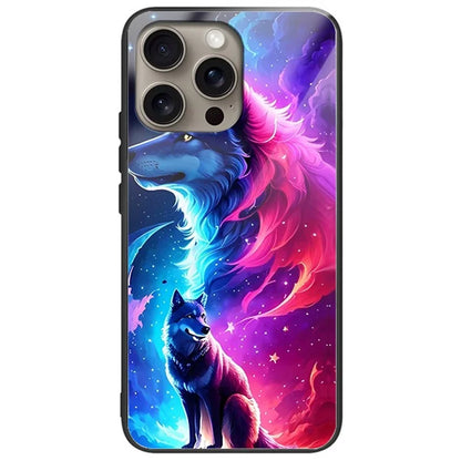 For iPhone 16 Pro Case Pattern Printing Tempered Glass TPU Protective Phone Cover