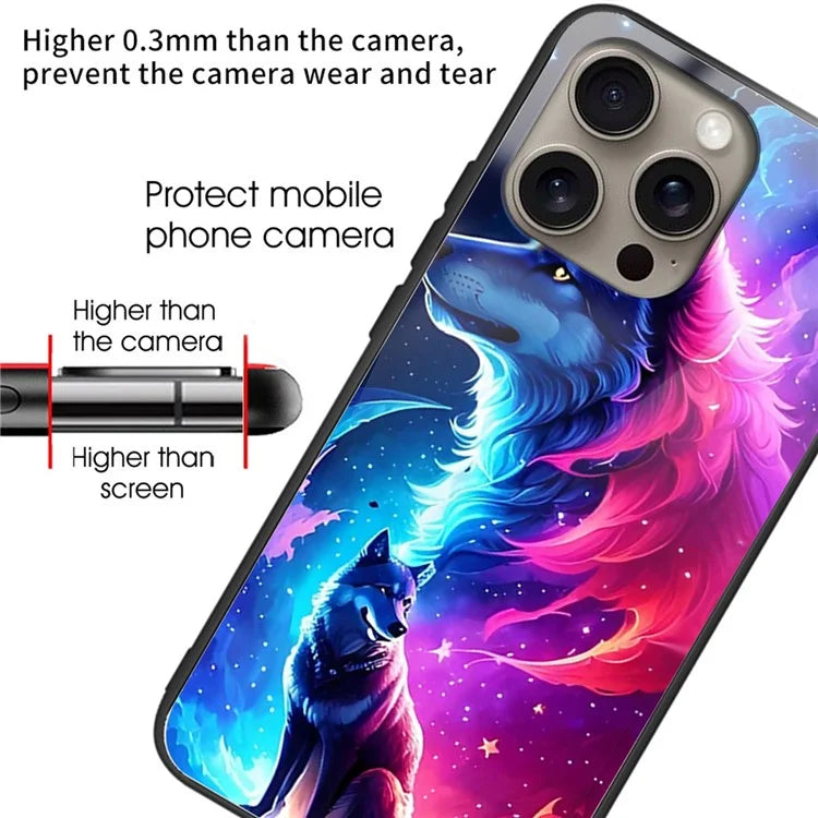 For iPhone 16 Pro Case Pattern Printing Tempered Glass TPU Protective Phone Cover