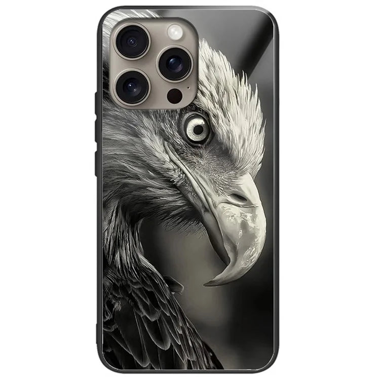 For iPhone 16 Pro Case Pattern Printing Tempered Glass TPU Protective Phone Cover