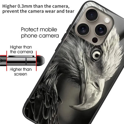 For iPhone 16 Pro Case Pattern Printing Tempered Glass TPU Protective Phone Cover