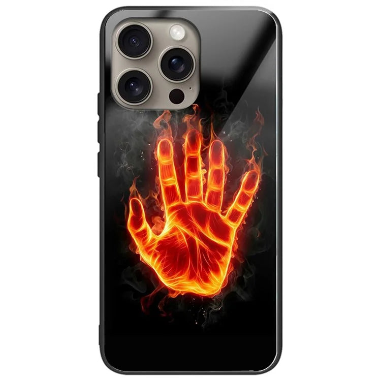 For iPhone 16 Pro Case Pattern Printing Tempered Glass TPU Protective Phone Cover