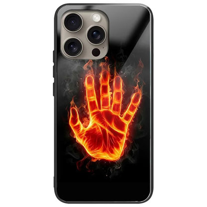 For iPhone 16 Pro Case Pattern Printing Tempered Glass TPU Protective Phone Cover