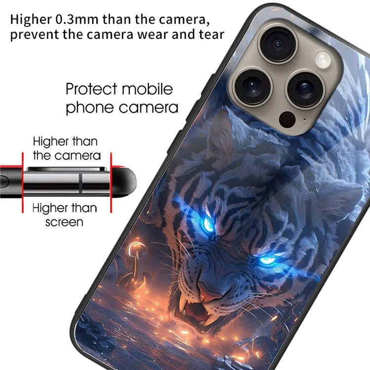 For iPhone 16 Pro Case Pattern Printing Tempered Glass TPU Protective Phone Cover