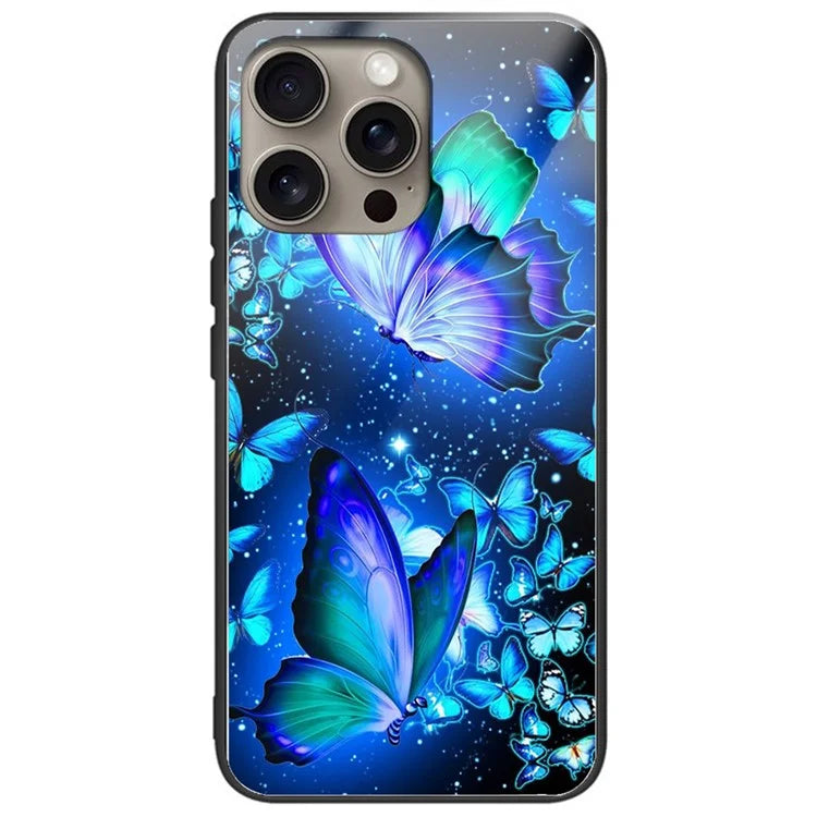 For iPhone 16 Pro Case Pattern Printing Tempered Glass TPU Protective Phone Cover