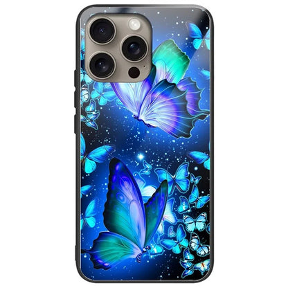 For iPhone 16 Pro Case Pattern Printing Tempered Glass TPU Protective Phone Cover