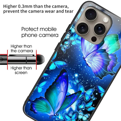 For iPhone 16 Pro Case Pattern Printing Tempered Glass TPU Protective Phone Cover