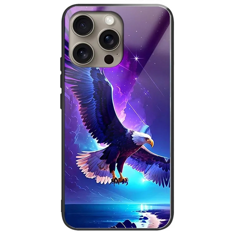 For iPhone 16 Pro Case Pattern Printing Tempered Glass TPU Protective Phone Cover