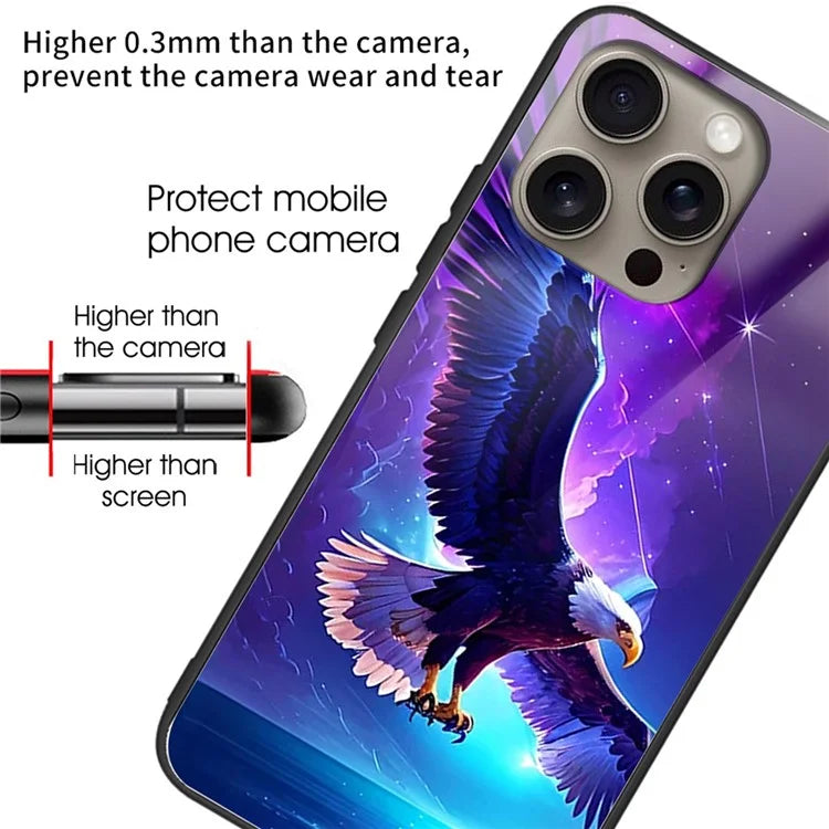 For iPhone 16 Pro Case Pattern Printing Tempered Glass TPU Protective Phone Cover
