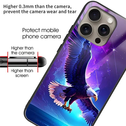 For iPhone 16 Pro Case Pattern Printing Tempered Glass TPU Protective Phone Cover