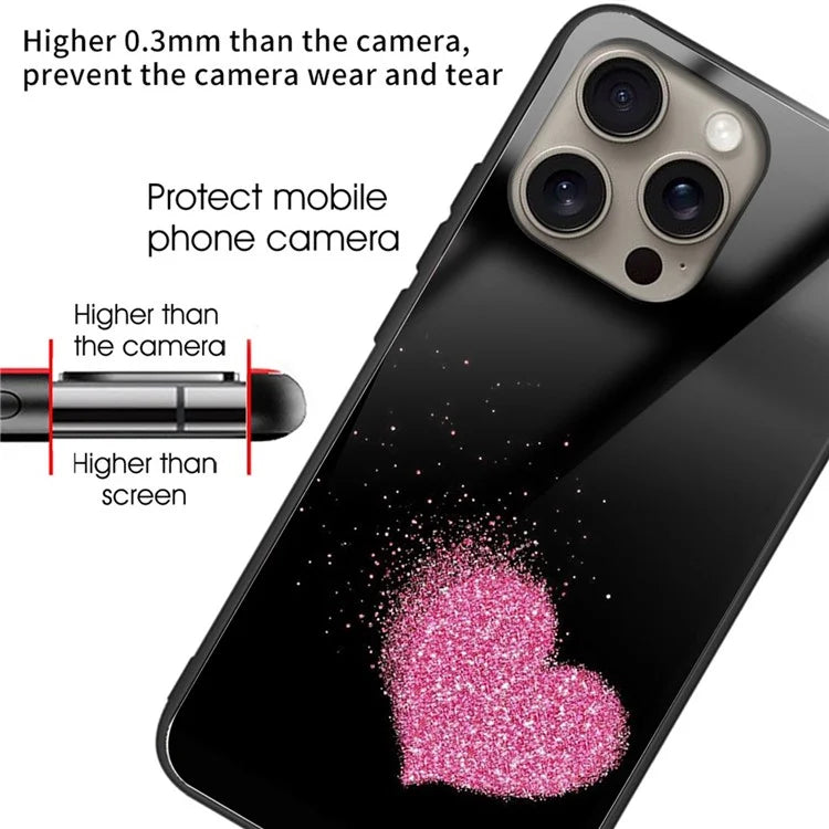 For iPhone 16 Pro Case Pattern Printing Tempered Glass TPU Protective Phone Cover