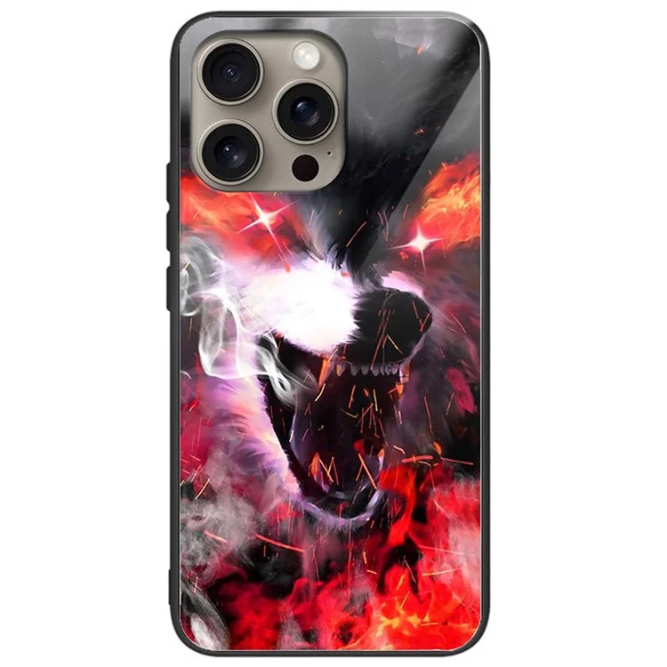 For iPhone 16 Pro Case Pattern Printing Tempered Glass TPU Protective Phone Cover