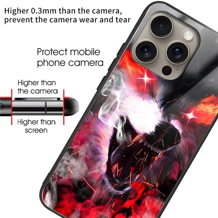 For iPhone 16 Pro Case Pattern Printing Tempered Glass TPU Protective Phone Cover