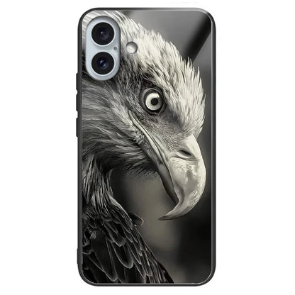 For iPhone 16 Plus TPU Case Tempered Glass Back Phone Cover Pattern Printing