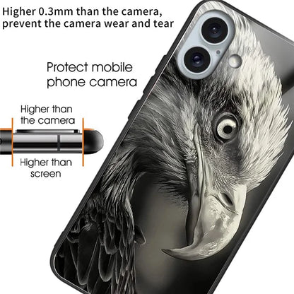 For iPhone 16 Plus TPU Case Tempered Glass Back Phone Cover Pattern Printing