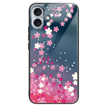 For iPhone 16 Plus TPU Case Tempered Glass Back Phone Cover Pattern Printing