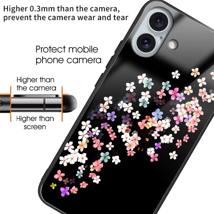 For iPhone 16 Plus TPU Case Tempered Glass Back Phone Cover Pattern Printing