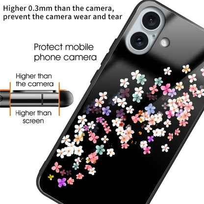 For iPhone 16 Plus TPU Case Tempered Glass Back Phone Cover Pattern Printing