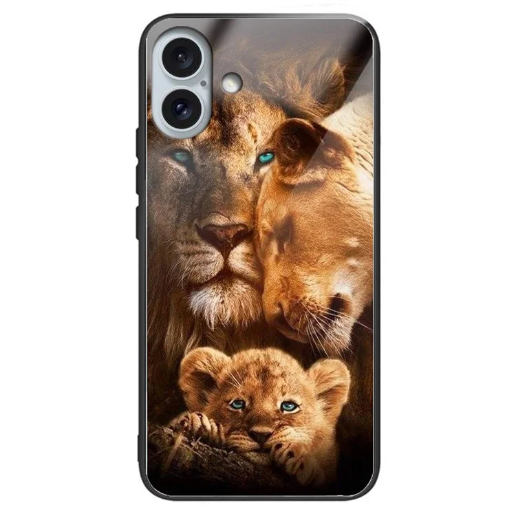 For iPhone 16 Plus TPU Case Tempered Glass Back Phone Cover Pattern Printing